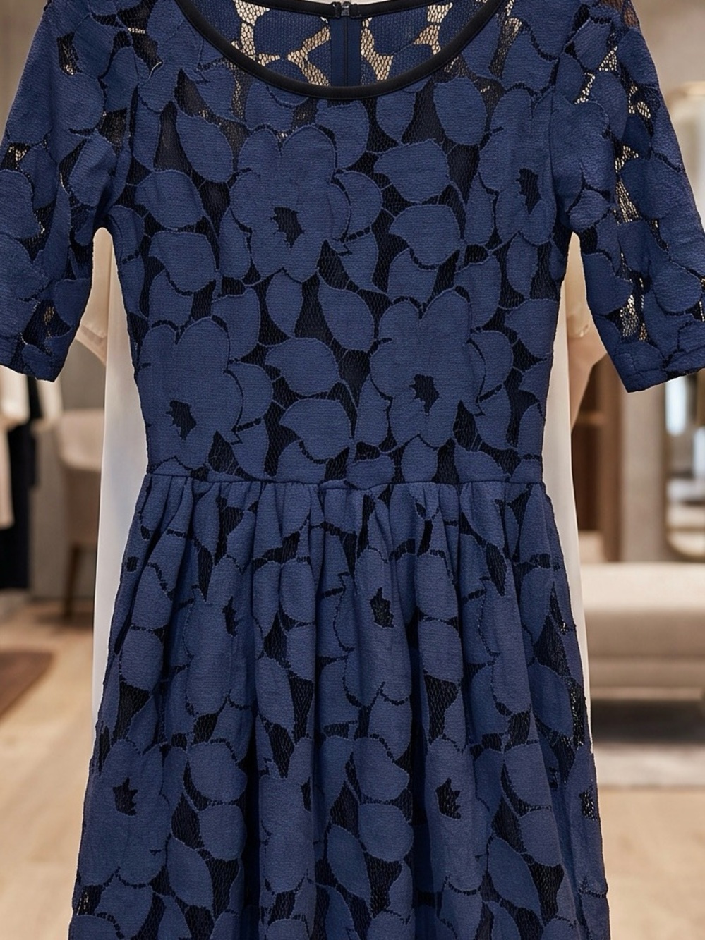 Anthropologie Navy Blue Floral Lace Fit-and-Flare Dress